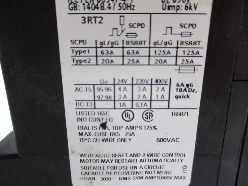SIEMENS 3RU2126-1GC0 600VAC 4.5-6.3A NUPI
