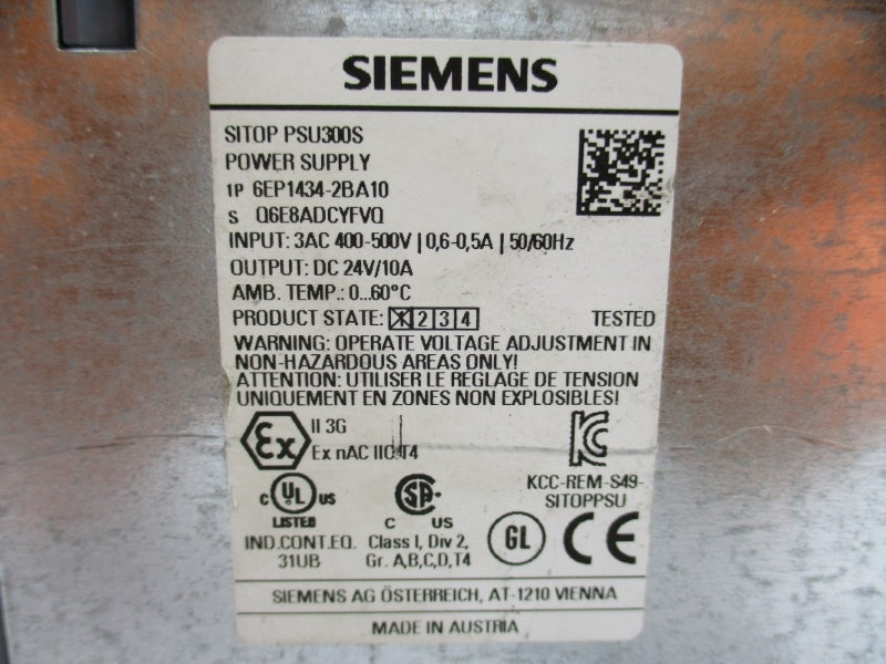 SIEMENS 6EP1434-2BA10 24VDC 10A NUPI