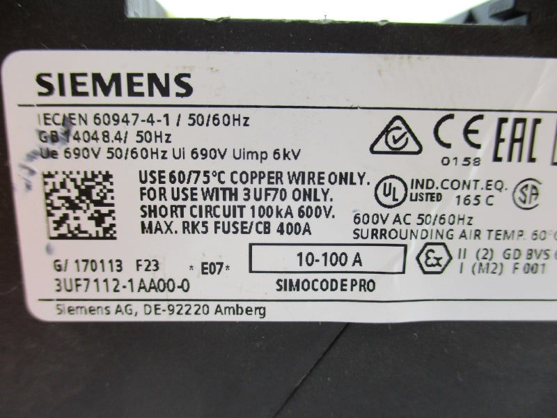 SIEMENS 3UF7112-1AA00-0 600VAC 10-100A (AS PICTURED) NUPI