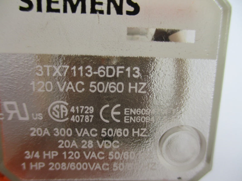 SIEMENS 3TX7113-6DF13 120VAC 20A NUPI