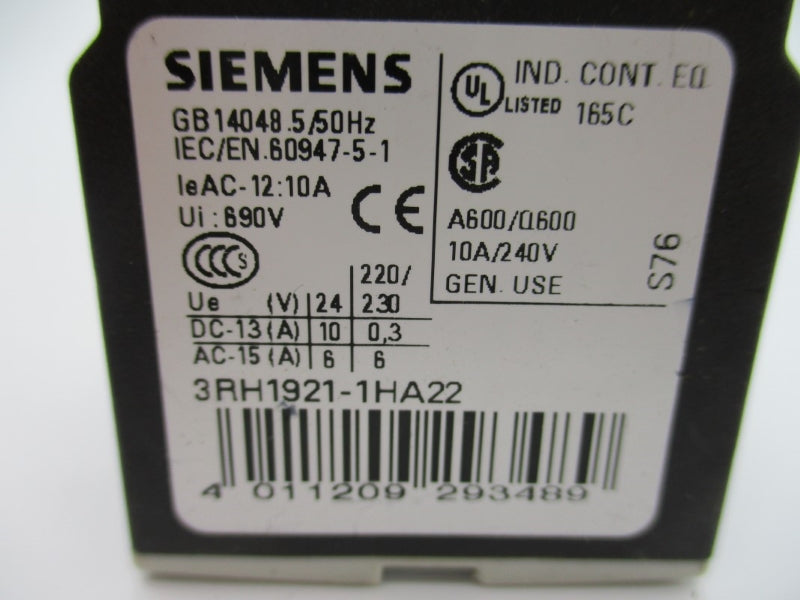SIEMENS 3RH1921-1HA22 240V 10A NUPI