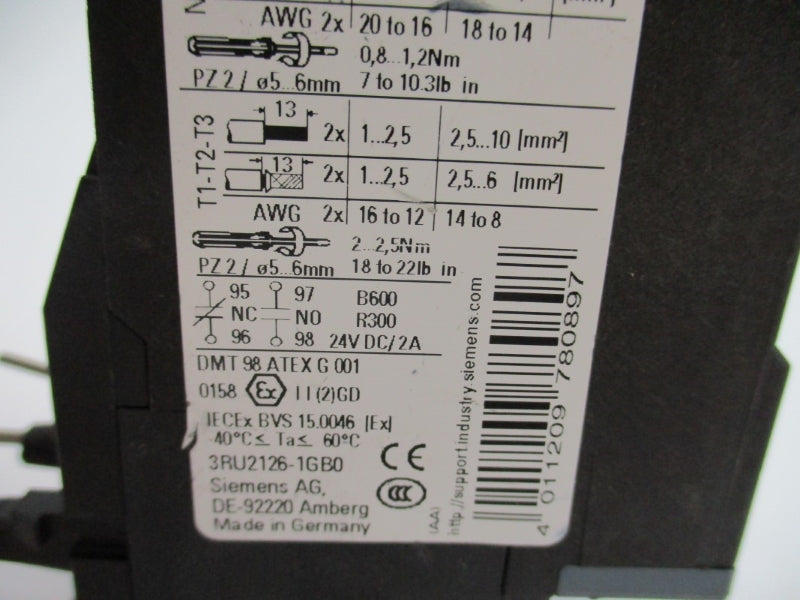 SIEMENS 3RU2126-1GB0 24VDC 4.5-6.3A NUPI