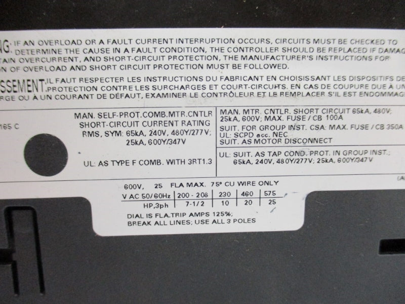 SIEMENS 3RV1031-4DB10 240V 20-25A NUPI