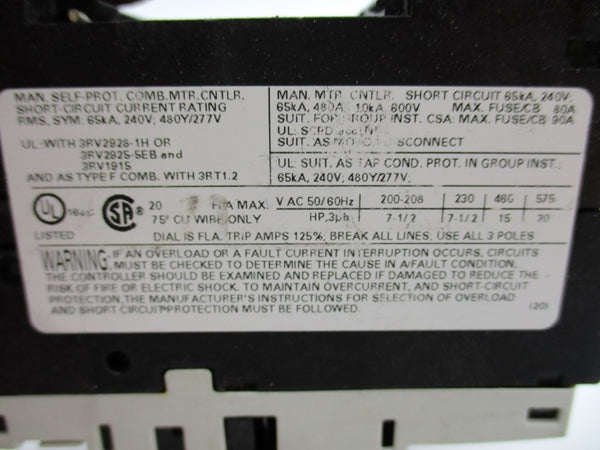 SIEMENS 3RV1021-4BA10 240V 14-20A NUPI