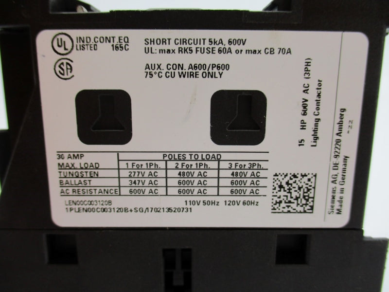 SIEMENS LEN00C003120B 110/120V 70A NUPI