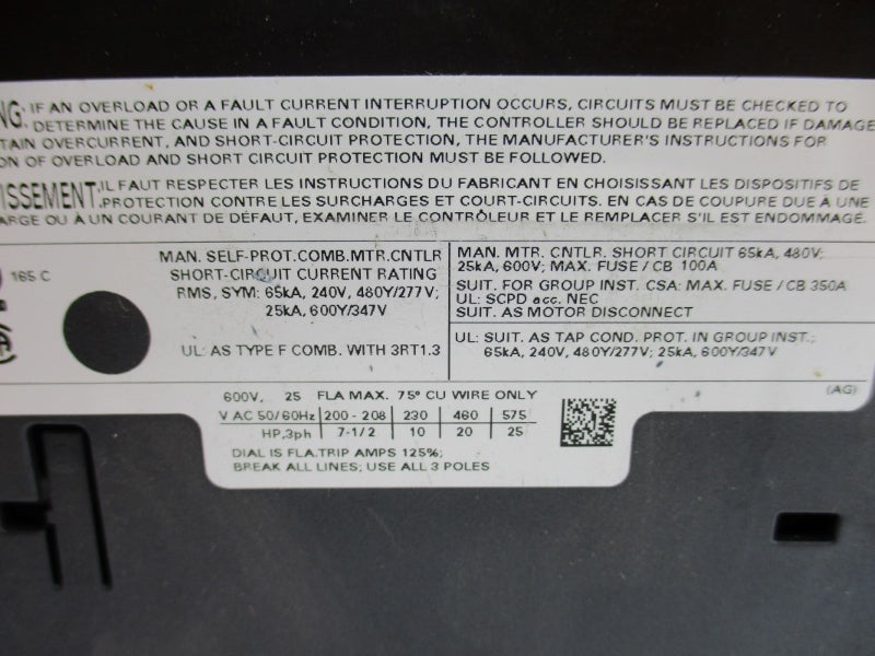 SIEMENS 3RV1031-4DA10 240V 18-25A NUPI
