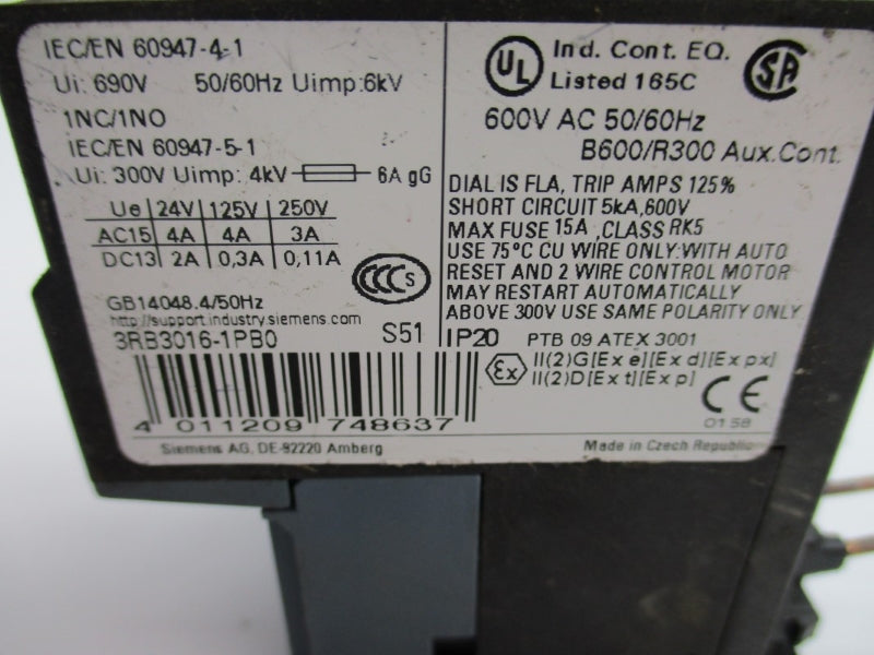 SIEMENS 3RB3016-1PB0 600VAC 1-4A NUPI