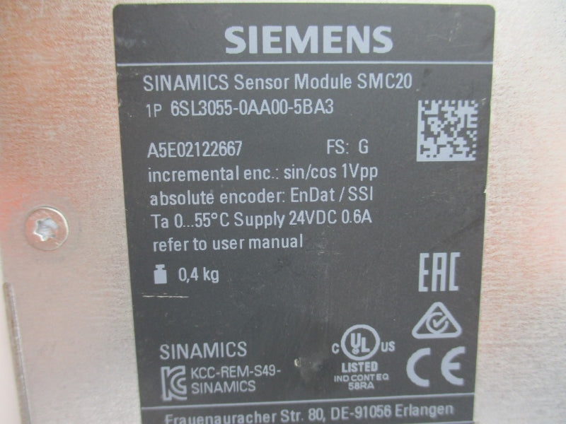 SIEMENS 6SL3055-0AA00-5BA3 24VDC 0.6A NUPI