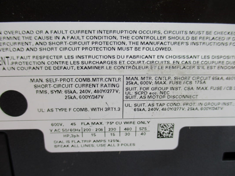 SIEMENS 3RV1031-4GA10 240V 36-45A NUPI