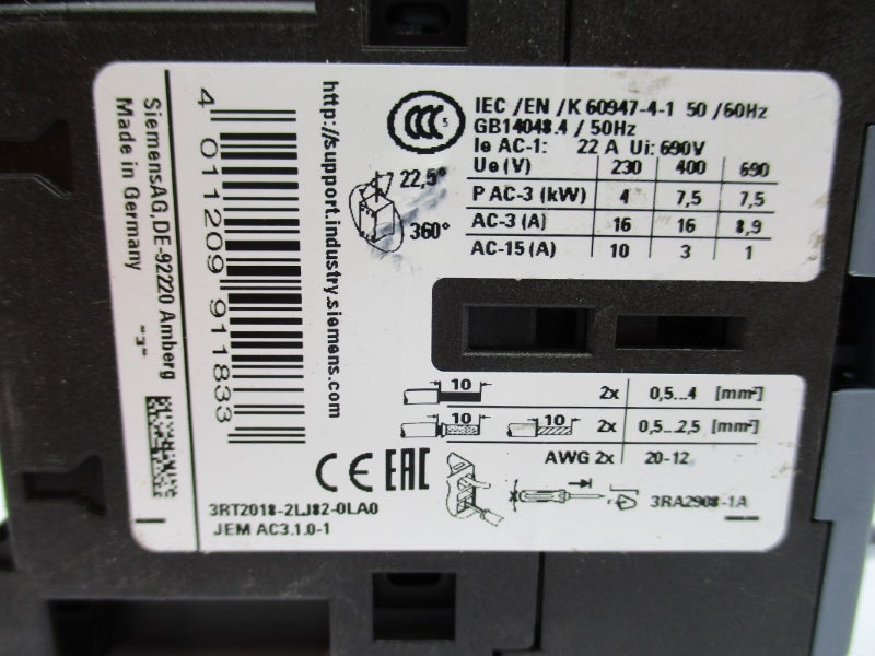 SIEMENS 3RT2018-2LJ82-0LA0 690V 22A NUPI