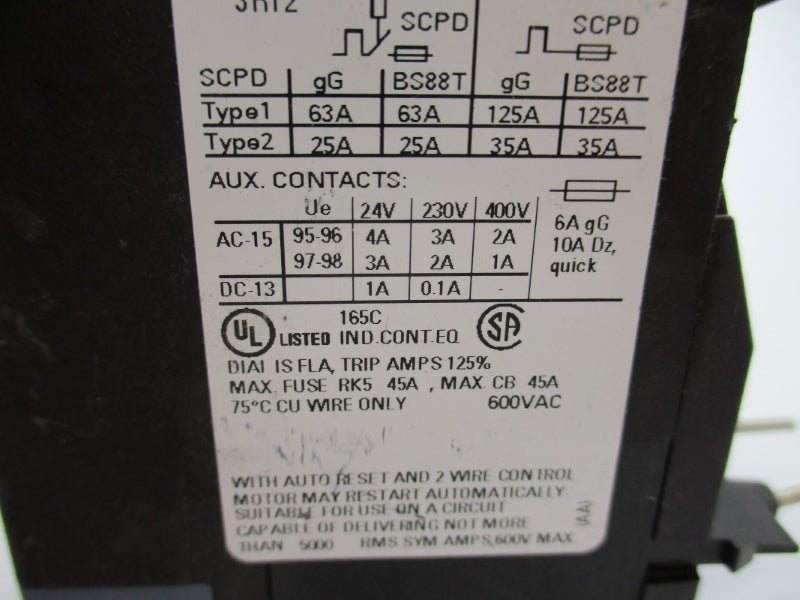 SIEMENS 3RU2126-1KB0 600VAC 9-12.5A NUPI