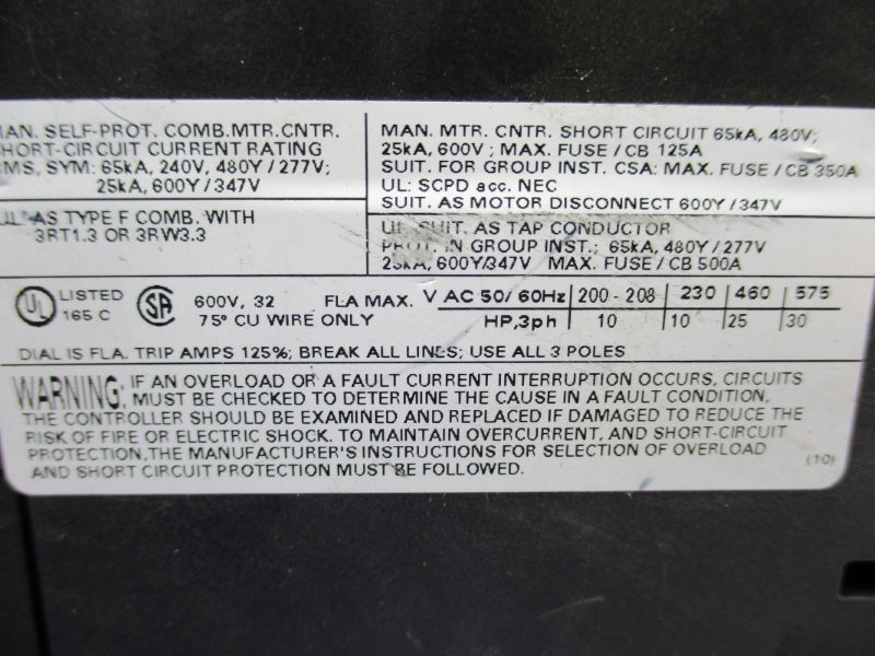 SIEMENS 3RV1031-4EA10 240V 22-32A (AS PICTURED) NUPI