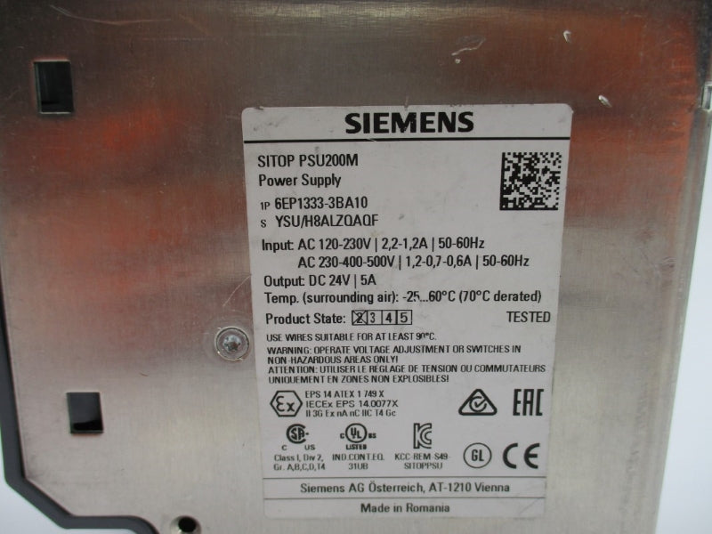 SIEMENS 6EP1333-3BA10 24VDC 5A (AS PICTURED) NUPI