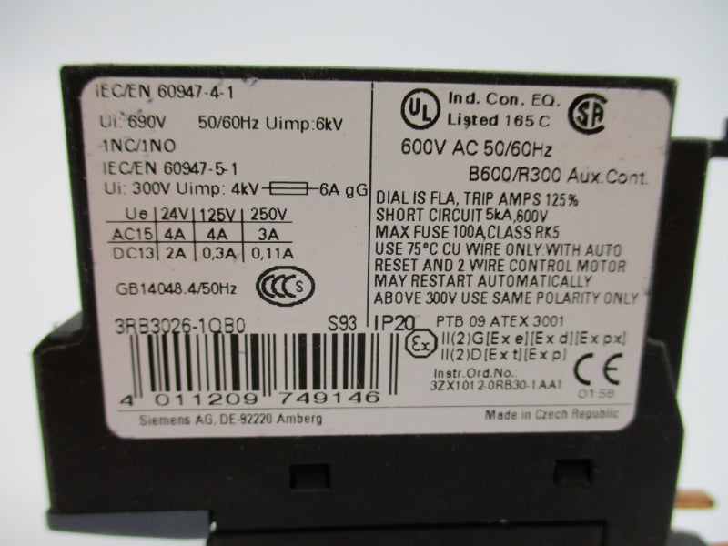 SIEMENS 3RB3026-1QB0 600VAC 6-25A NUPI