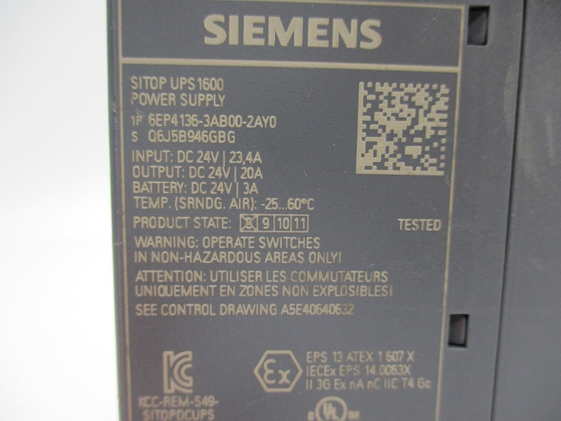 SIEMENS 6EP4136-3AB00-2AY0 24VDC 20A NUPI