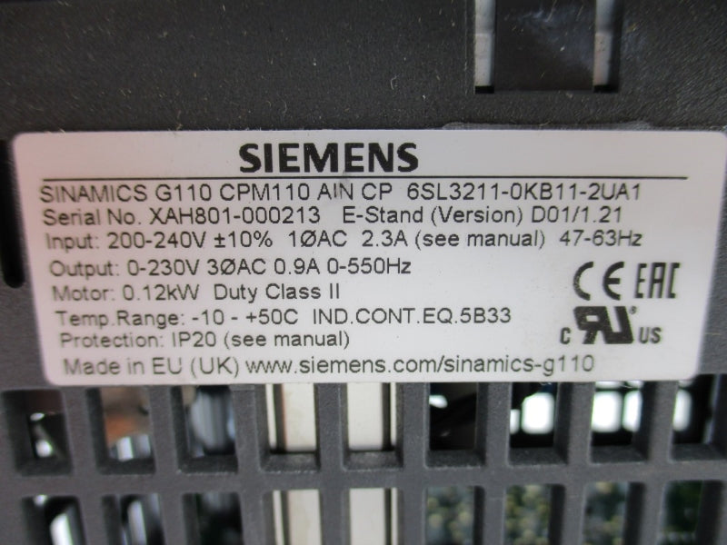 SIEMENS 6SL3211-0KB11-2UA1 200-240V 2.3A NUPI
