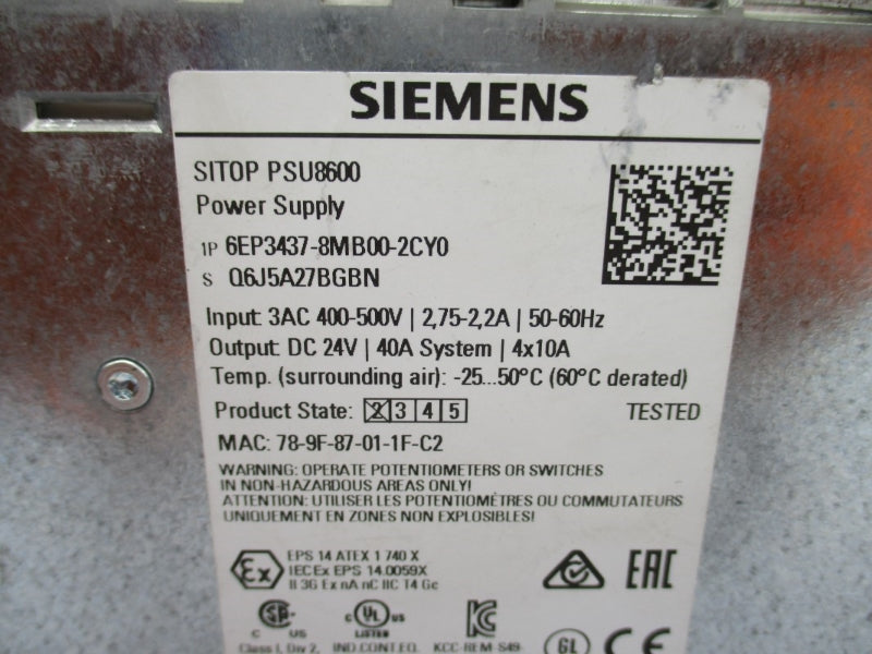 SIEMENS 6EP3437-8MB00-2CY0 24VDC 40A NUPI