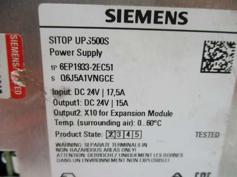 SIEMENS 6EP1933-2EC51 24VDC 15A NUPI