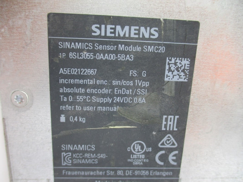 SIEMENS 6SL3055-0AA00-5BA3 24VDC 0.6A NUPI