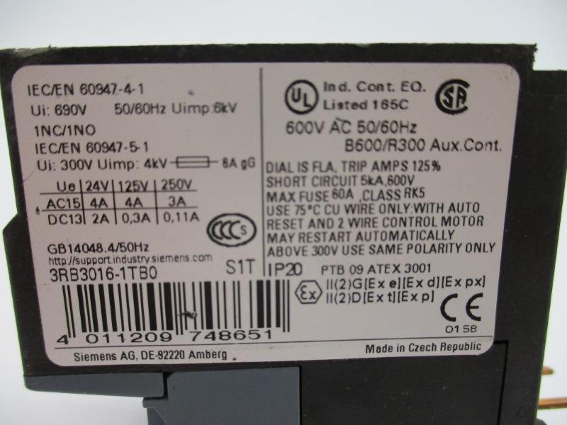 SIEMENS 3RB3016-1TB0 600VAC 4-16A NUPI