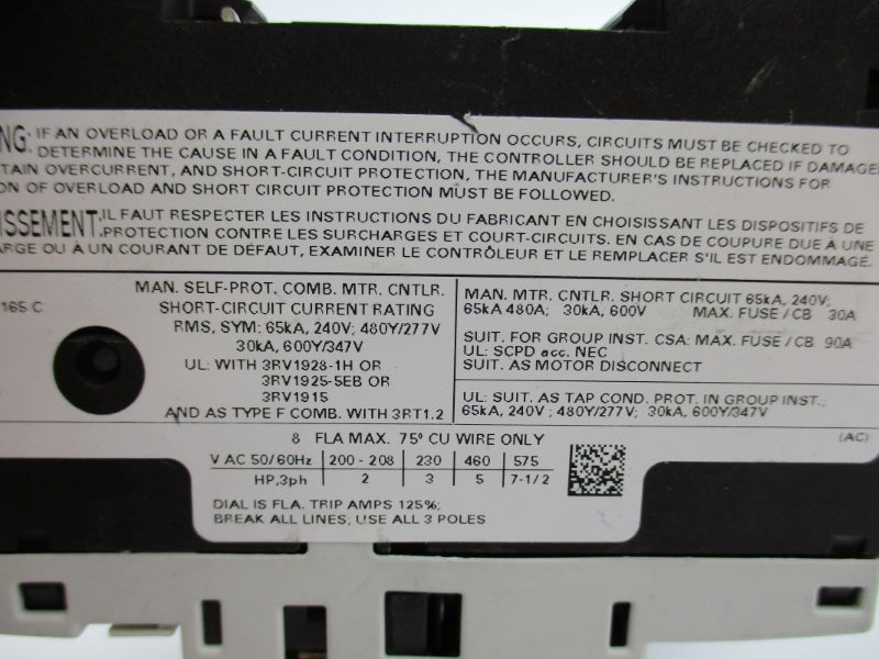SIEMENS 3RV1021-1HA10 240V 5.5-8A NUPI