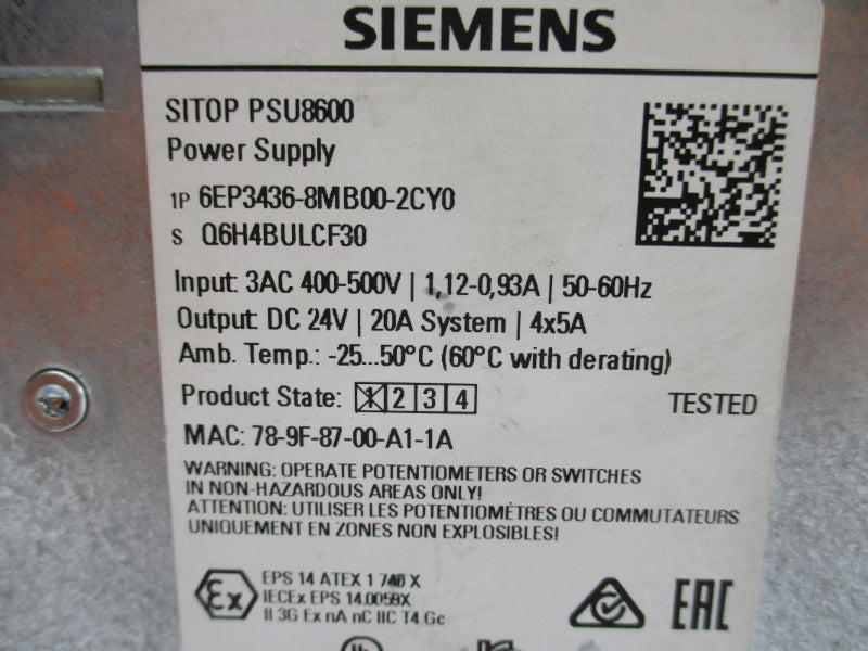 SIEMENS 6EP3436-8MB00-2CY0 24VDC 20A NUPI
