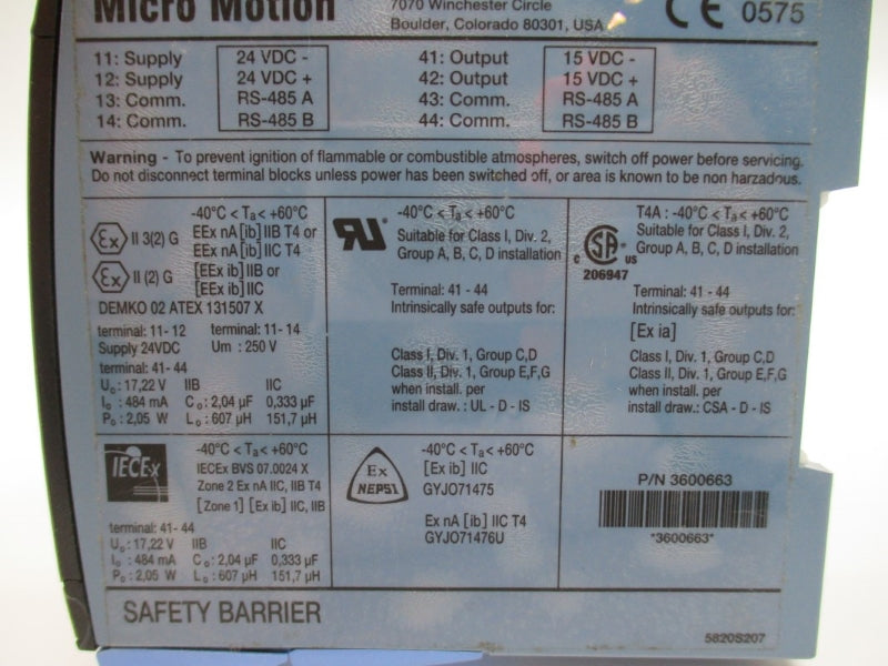 MICRO MOTION 3600663 24VDC NSNP