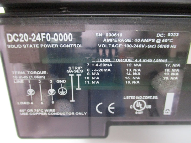WATLOW CONTROLS DC20-24F0-0000 100-240VAC 40A NSNP
