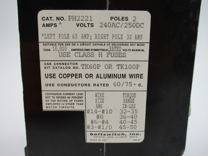 BOLTSWITCH PH2221 240VAC 30/60A NSMP