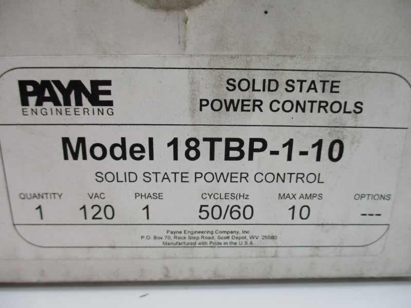 PAYNE ENGINEERING 18TBP-1-10 120VAC 10A NSMP