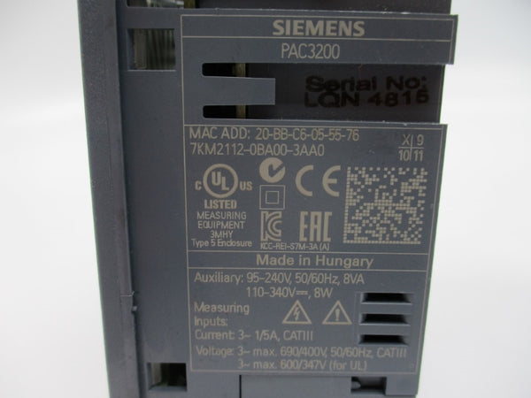 SIEMENS 7KM2112-0BA00-3AA0 PAC3200 690V 1/5A NSNP