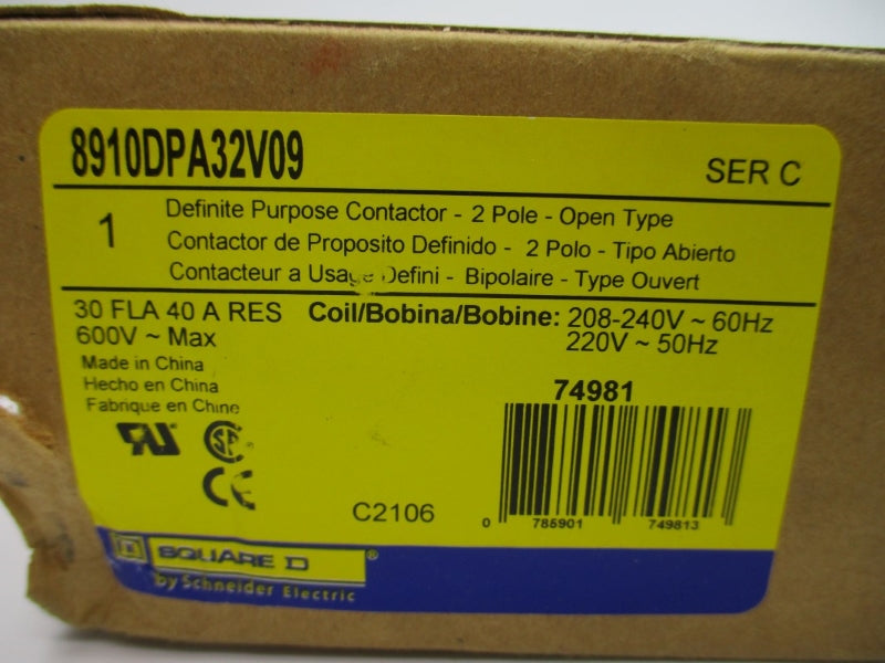 SQUARE D 8910DPA32V09 SER. C 208-240V 40A NSMP