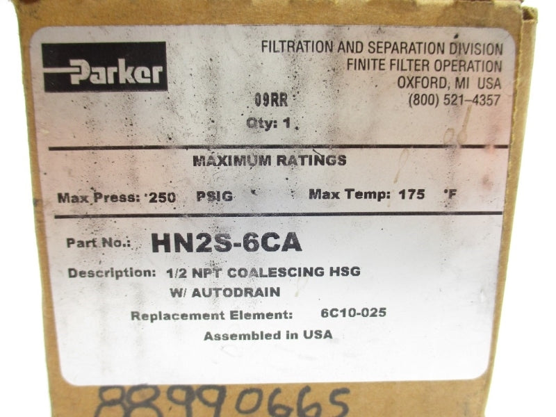 PARKER HN2S-6CA 250PSI 175'F 1/2" NSMP