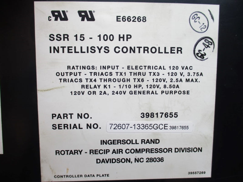 INGERSOLL RAND SSR15-100HP 39817655 120VAC 3.75A UNMP