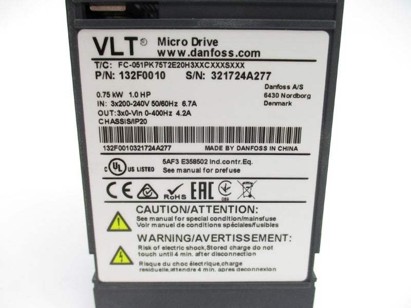 DANFOSS FC-051PK75T2E20H3XXCXXXSXXX 132F0010 200-240V 6.7A NSMP
