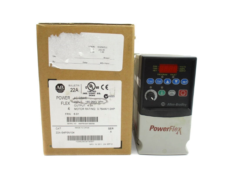 ALLEN BRADLEY 22A-B4P5N104 SER. A F/W 6.01 180-264V 4.5A NSMP