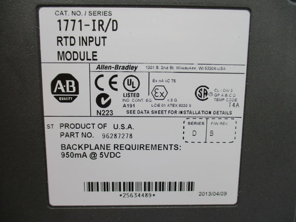 ALLEN BRADLEY 1771-IR SER. D F/W B 5VDC NSMP