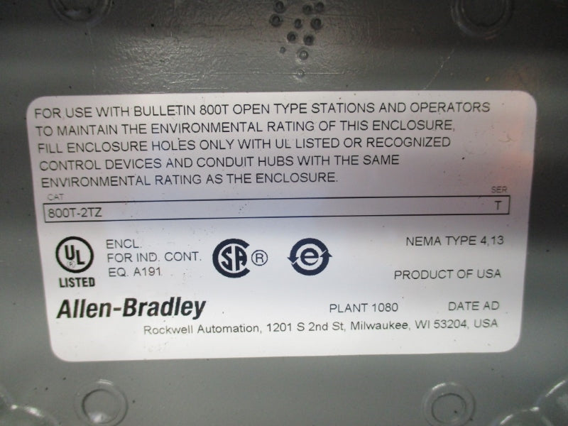 ALLEN BRADLEY 800T-2TZ SER. T (BR/WH) NSMP