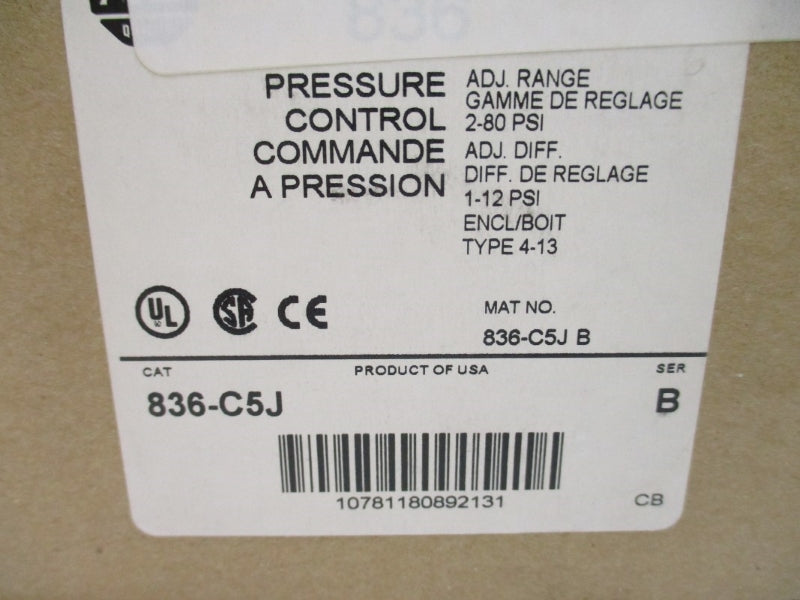 ALLEN BRADLEY 836-C5J SER. B 2-80PSI (BR/WH) NSMP