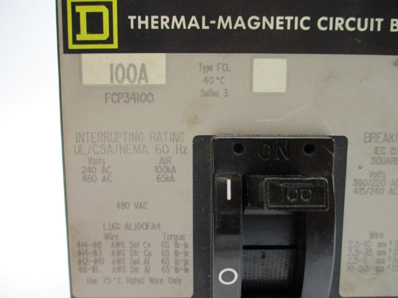 SQUARE D FCP34100 SER. 3 480VAC 100A NSNP