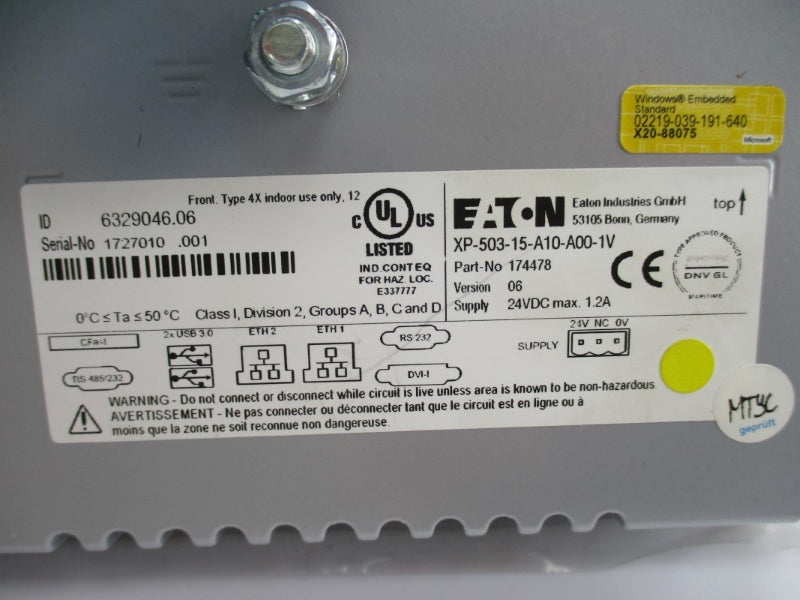 EATON XP-503-15-A10-A00-1V 174478 24VDC 1.2A NSNP