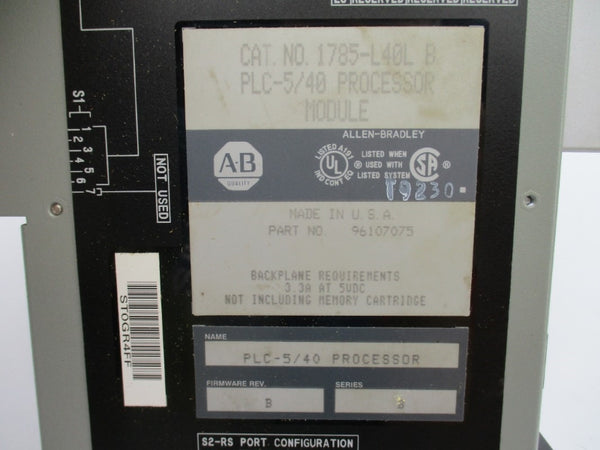 ALLEN BRADLEY 1785-L40L SER. B F/W B 5VDC 3.3A UNMP