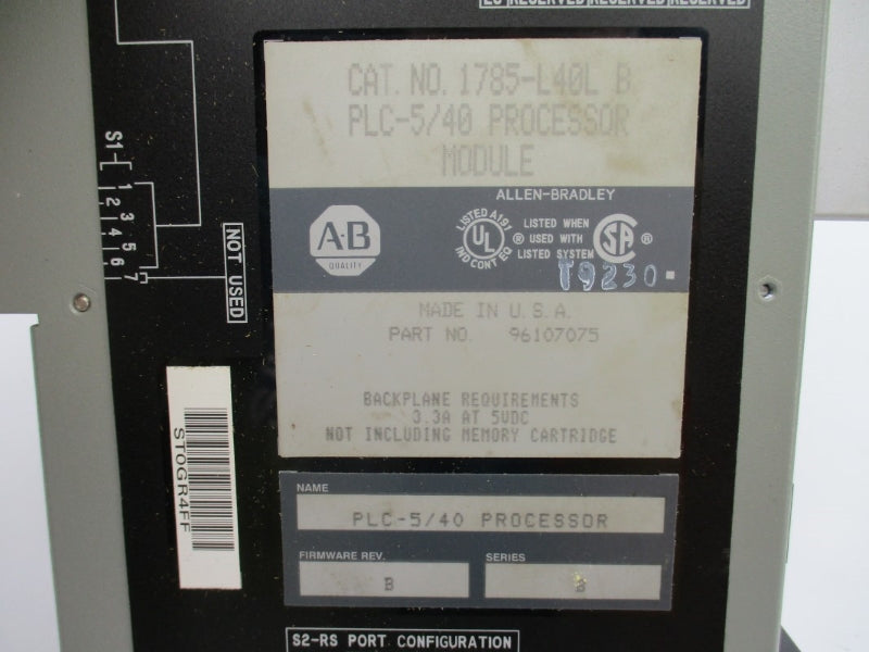 ALLEN BRADLEY 1785-L40L SER. B F/W B 5VDC 3.3A UNMP