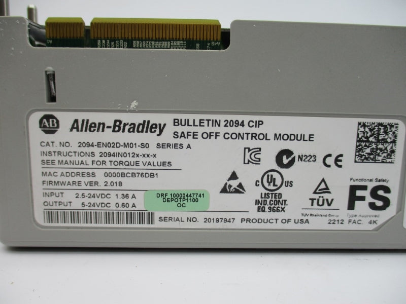 ALLEN BRADLEY 2094-EN02D-M01-S0 SER. A F/W 2.018 2.5-24VDC 1.36A REMAN