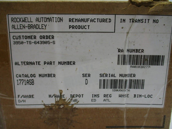 ALLEN BRADLEY 1771-ASB SER. D F/W H 5VDC 1.0A REMAN