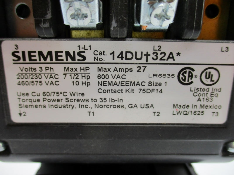 SIEMENS 14DUE32AC 480V 27A NUPI
