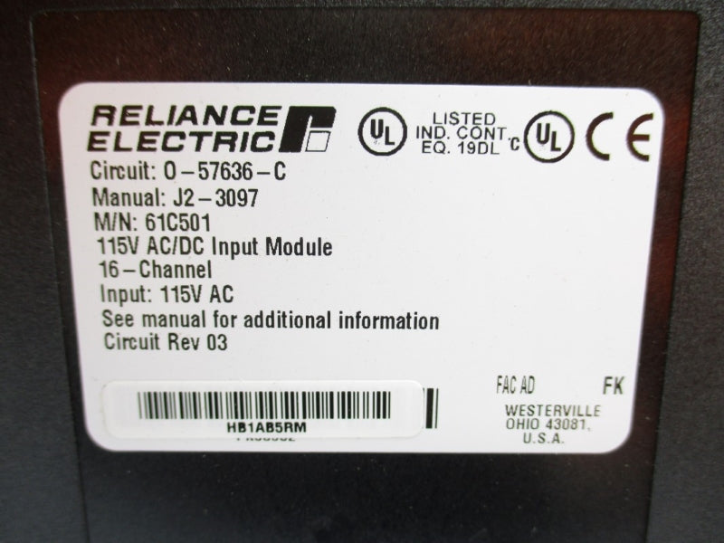 RELIANCE ELECTRIC 61C501 O-57636-C 115VAC/DC NUPI