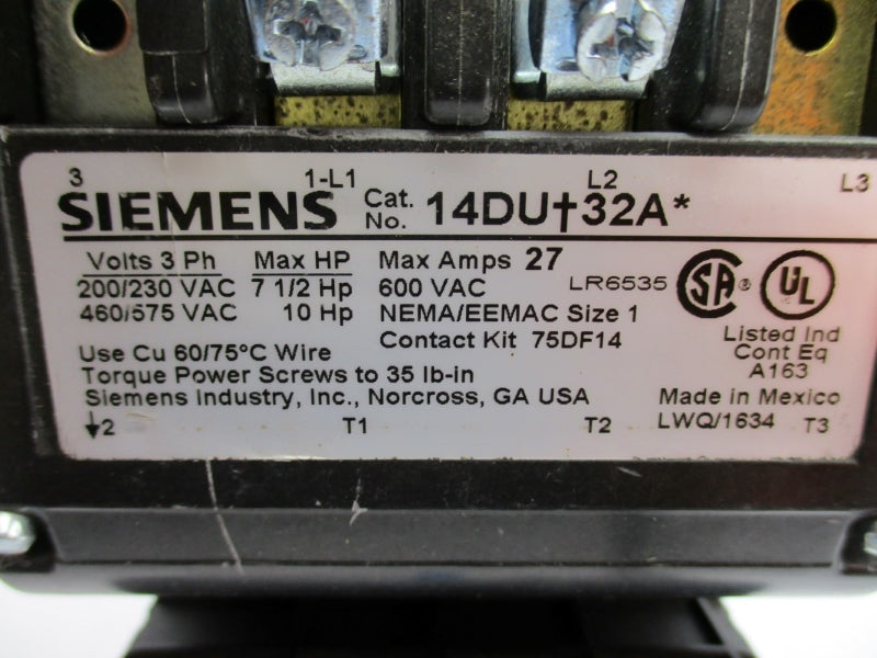 SIEMENS 14DUE32AA 240V 27A NUPI