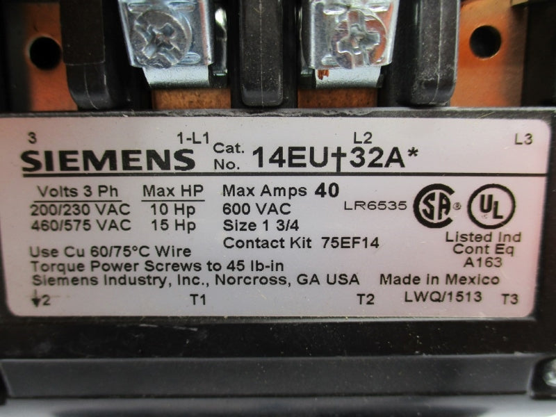 SIEMENS 14EUE32AC 480V 40A NUPI
