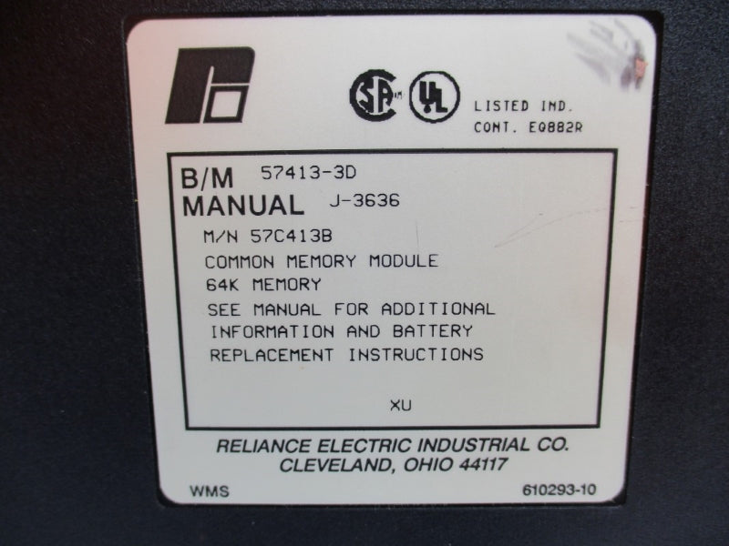 RELIANCE ELECTRIC 57C413B 57413-3D (NO BATTERY) NUPI